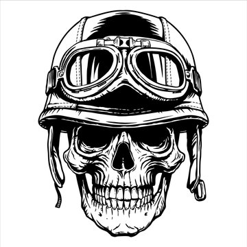 Motorcycle biker skull head helmet moto tattoonemblem,