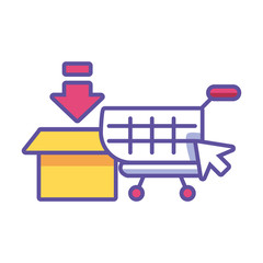 shopping cart, online purchases on white background