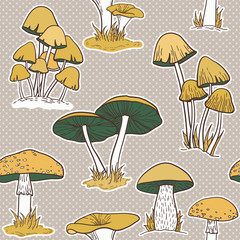 Materiał do szycia Colorful mushrooms seamless vector pattern