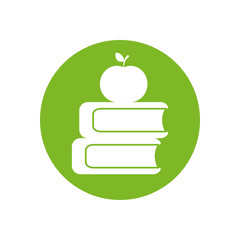apple over school books silhouette block style icon vector design