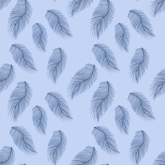 Seamless pattern with hand drawn softness feathers on blue , Great for wedding decor, wrapping paper, background, fabric print, web page backdrop, wallpaper