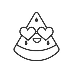 Kawaii watermelon with hearts glasses cartoon line style icon vector design