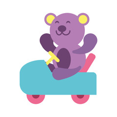 teddy bear with motorcycle toy on white background, baby toys