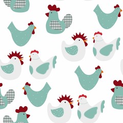 Seamless pattern with chicken. Can be used on packaging paper, fabric and etc. Mint illustration.