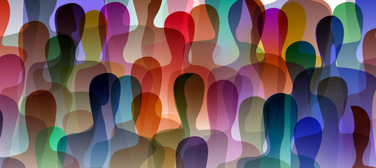 many people, crowd concept, color of inner world of each person,