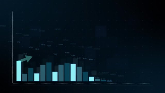 Graph with rising up arrow and bar stats,business chart graphics with histogram, lines and the data