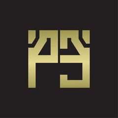 PE Logo with squere shape design template with gold colors
