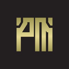 PM Logo with squere shape design template with gold colors