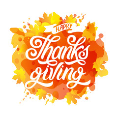 Vector illustration. Happy Thanksgiving Day typography vector design for greeting cards and poster on a textural background design template celebration.Happy Thanksgiving inscription, lettering.