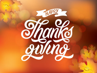 Vector illustration. Happy Thanksgiving Day typography vector design for greeting cards and poster on a textural background design template celebration.Happy Thanksgiving inscription, lettering.