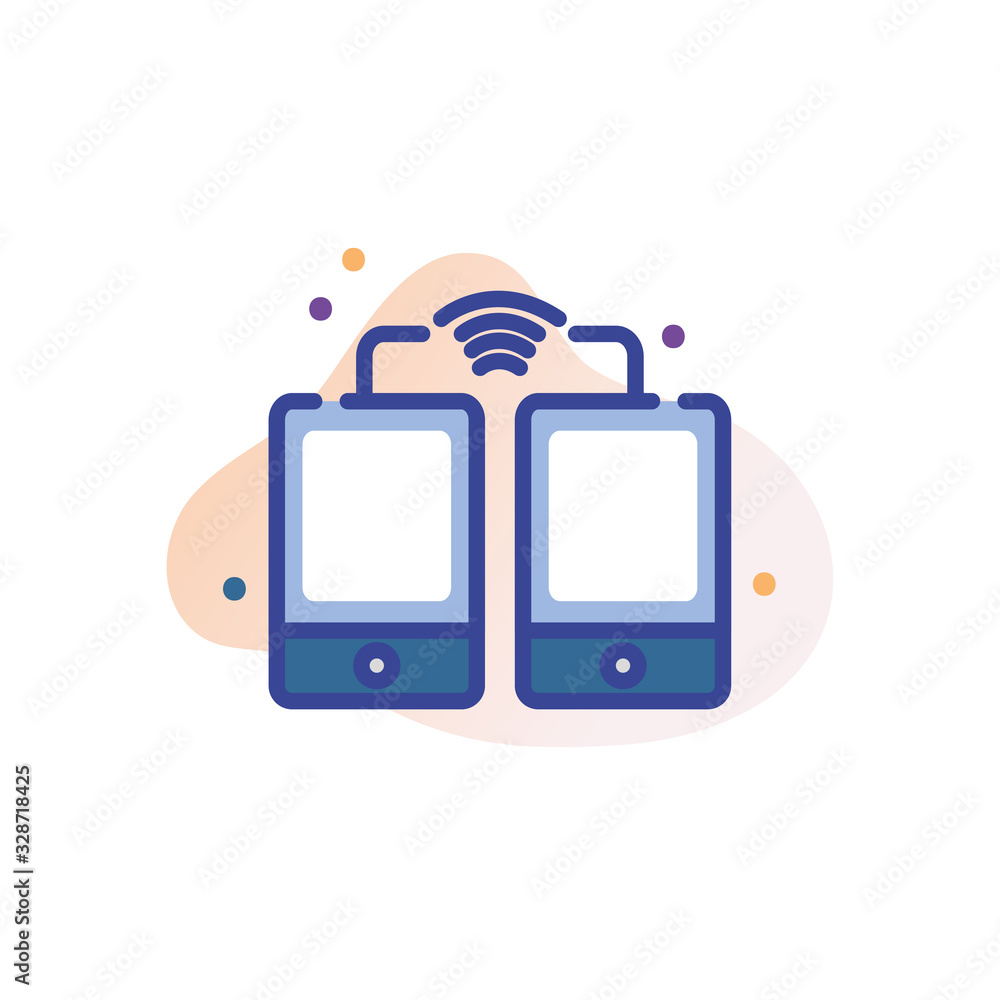 Poster isolated wifi and smartphones line fill block style icon vector design