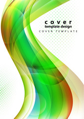 Colored wavy lines with light effects, transparent circles, motion concept. Presentation banner and business card design template.