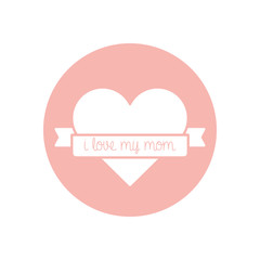 i love my mom ribbon with heart silhouette style icon vector design