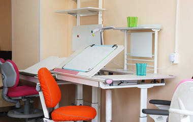 school tables and chairs showroom