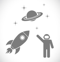 cosmonaut with rocket and planet icon