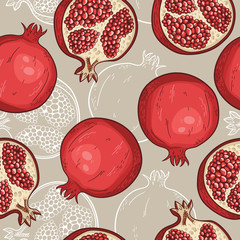 Materiał do szycia Vector seamless pattern with hand drawn pomegranates