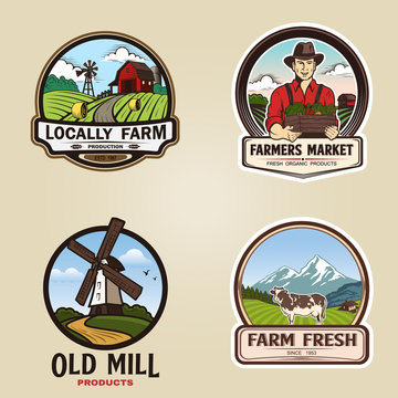 Set of vintage farm logotype. Vector illustration.
