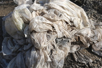 Old dirty scary polyethylene as symbol of future environmental disaster due to use of plastic
