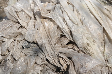 Old dirty scary polyethylene as symbol of future environmental disaster due to use of plastic