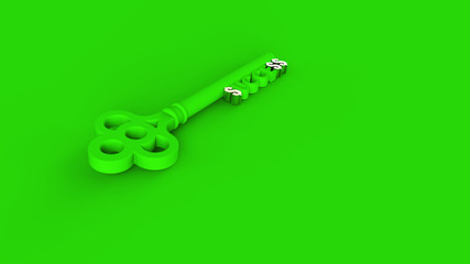 Success Key with Dollar symbol on green background; 3d rendering