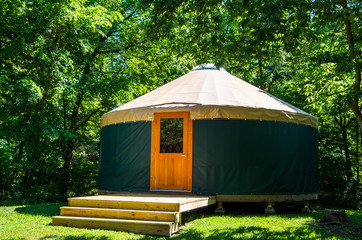 Yurt in woods  - obrazy, fototapety, plakaty