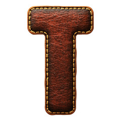 Leather letter T uppercase. 3D render font with skin texture isolated on white background.