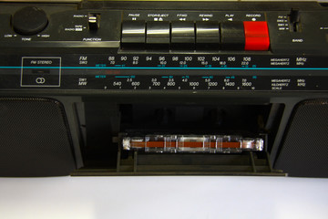 old style cassette tape and tape player, recorder in black color.
