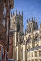York Minster and brick buidling.