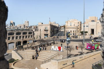 View from the city wall to Jerusalem near Jaffa Gate in old city of Jerusalem, Israel