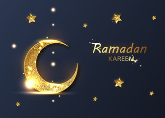 Obraz na płótnie Canvas Ramadan greeting card on dark background. Ramadan Kareem means Ramadan is generous