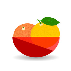 Grapefruits in a red transparent bowl. Vector graphic illustration with shadow.