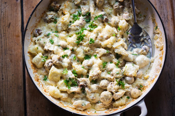 Creamy chicken, mushroom, gnocchi parsley bake