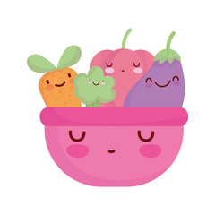 pink bowl with vegetables menu character cartoon food cute