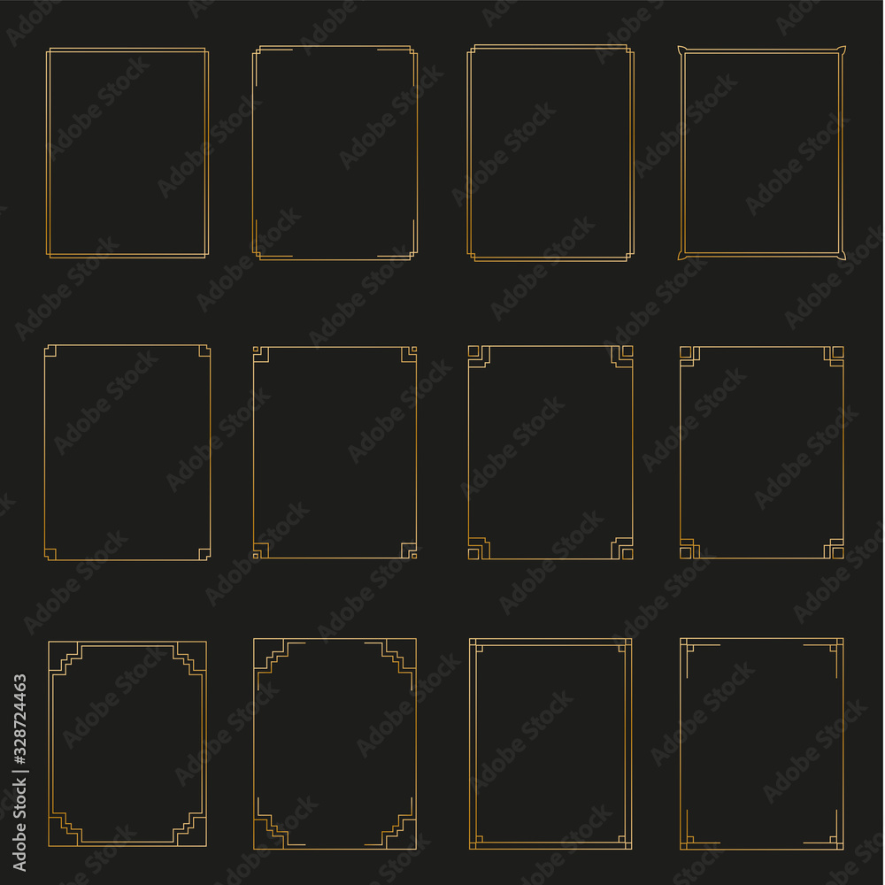 Poster art deco gold horizontal frames and borders collection 2. trendy gatsby design elements. retro style