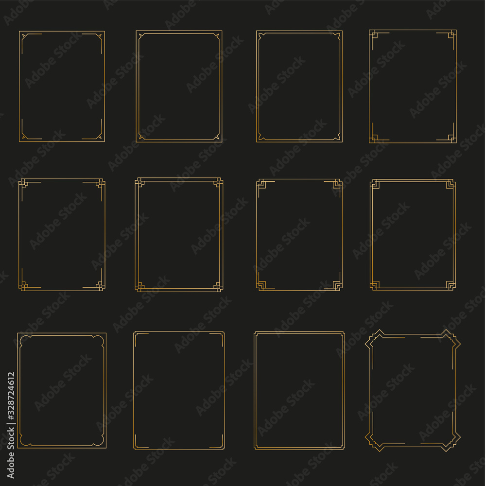 Poster art deco gold horizontal frames and borders collection 2. trendy gatsby design elements. retro style