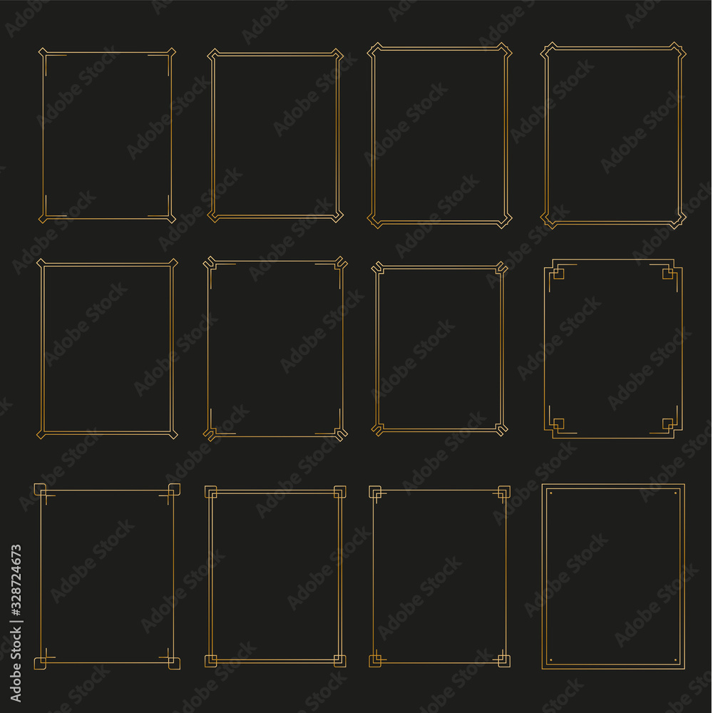 Poster art deco gold horizontal frames and borders collection 2. trendy gatsby design elements. retro style