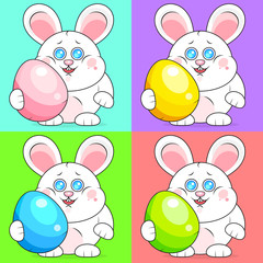Set Happy Easter Background With Rabbit And Eggs Vector Illustration Suitable For Greeting Card, Poster Or T-shirt Printing.