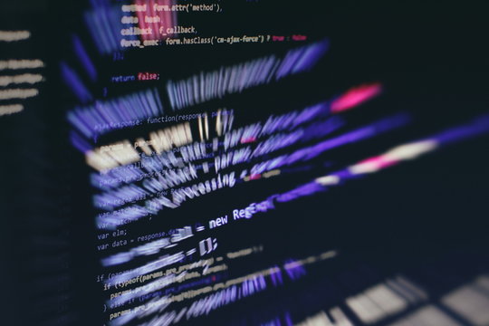 Server logs analysis. Closeup developing programming and coding technologies. Developer working on web sites codes in office.