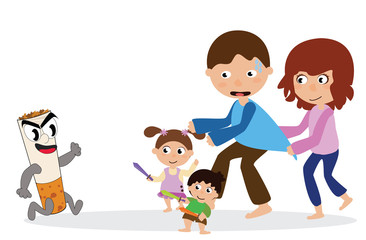 Cartoon of stop smoking on white background, smoking is prohibited and harmful 