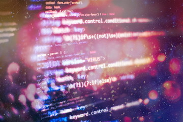 Programming code screen of software developer. Software Programming Work Time.
