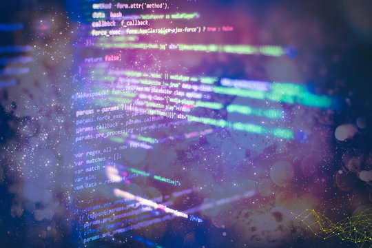 Programming code screen of software developer. Software Programming Work Time.