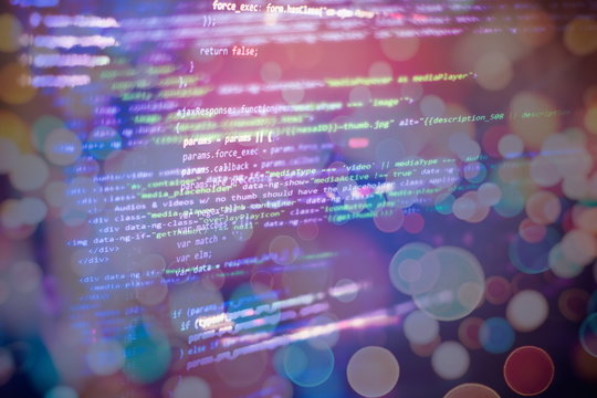 Programming code screen of software developer. Software Programming Work Time.