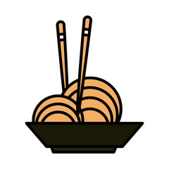 sushi oriental menu noodles in bowl with sticks line and fill style icon