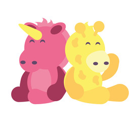 Obraz na płótnie Canvas giraffe and unicorn on white background, baby toys