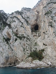 View of the cave and cliff near Emperor Tiberius' Villa Jovis, which is believed to have been an execution spot, on Capri, Italy