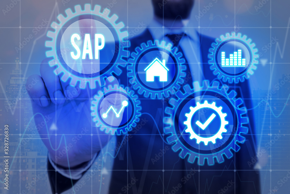Poster writing note showing sap. business concept for sap business process automation software. erp enterpr