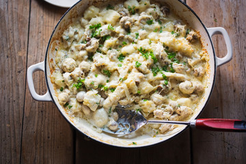 Creamy chicken, mushroom, gnocchi parsley bake