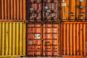 Multicolored shipping containers