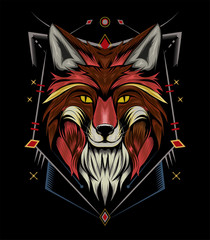 fox head logo with ornament background. APPAREL T-shirt design, print decoration.