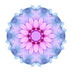 Gordijnen Mandala Delicate watercolor flower mandala pattern in pink, violet and blue tones isolated on white background.  © Julia Keller